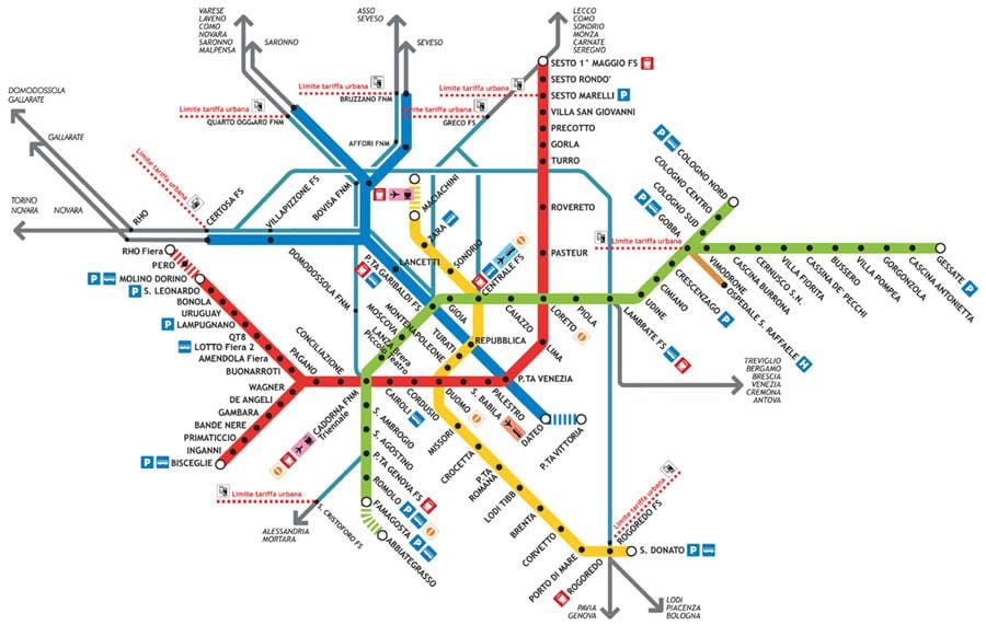 მილანი tube რუკა