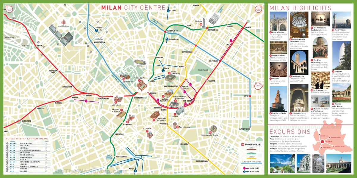 ქალაქის ღირსშესანიშნაობებს მილანში რუკა